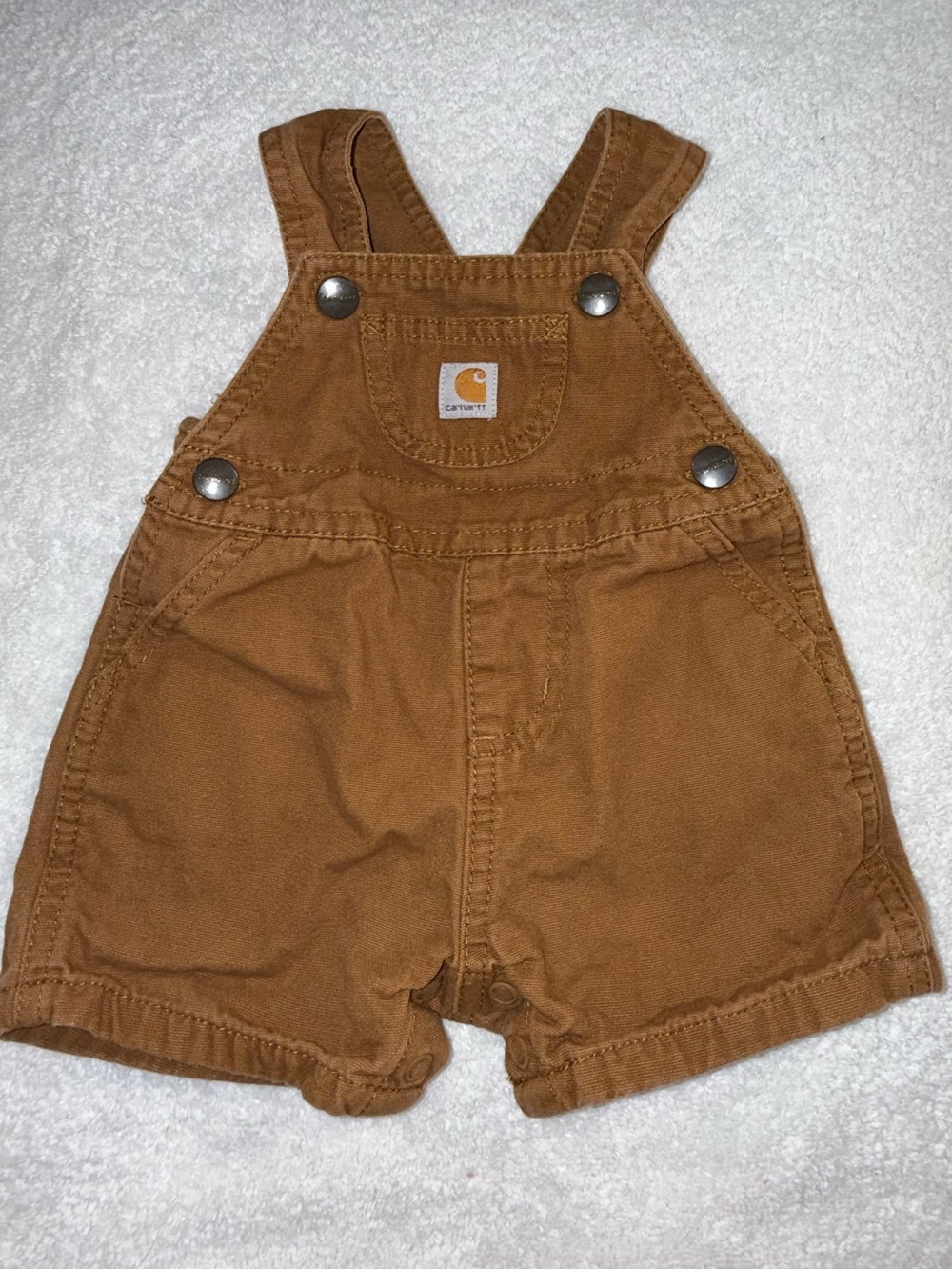 Carhartt Kids Tan Brown Overalls/Romper - Classic Carhartt Size 6 Months